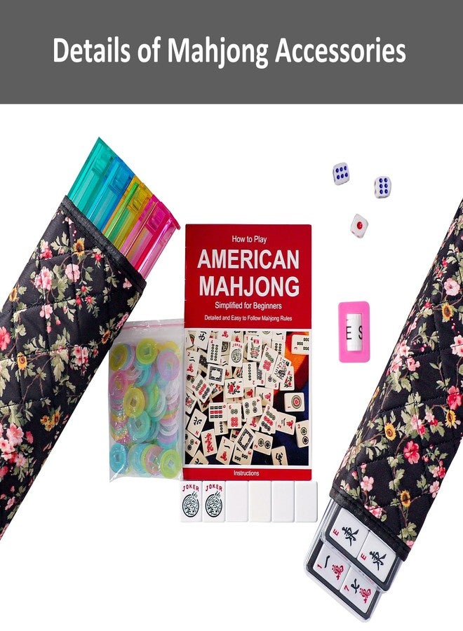 GUSTARIA American Mahjong Game Set, 166 Premium White Tiles, 4 All-in-One Color Rack/Pushers, Complete Mahongg Tile Set，Flower Printed Carrying Bag (Rectangular, Black) - Image 3